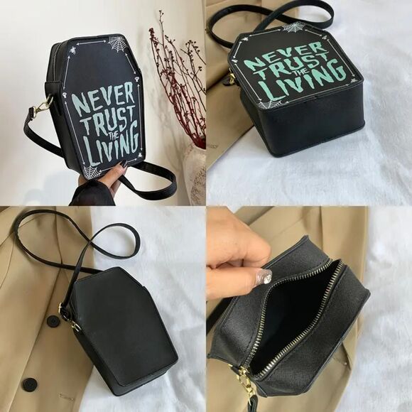 NEW Gothic Mini Denim Coffin Crossbody Shoulder Bag Gothic Punk Grunge - Picture 3 of 6